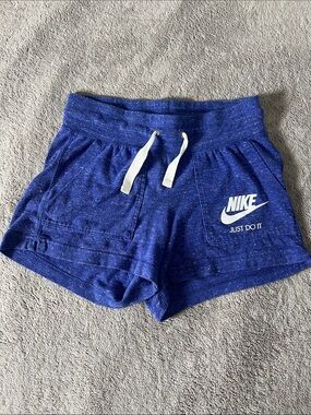 Nike Women's Royal Blue Athletic Drawstring Shorts with White Logo